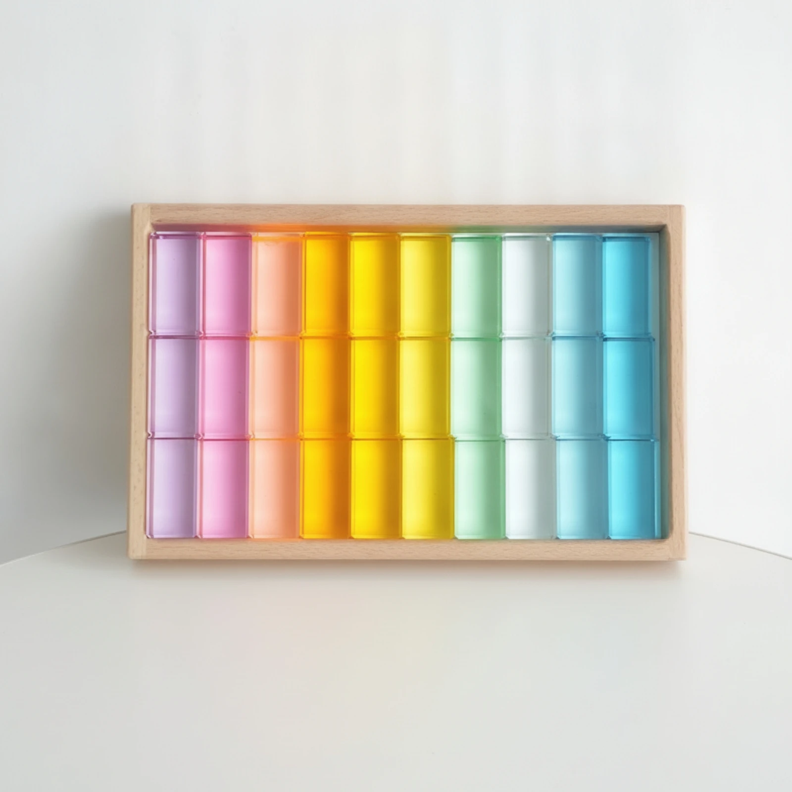 Acrylic Blocks with Wooden Tray Smooth Construction Set Toy Pattern-Making for Preschoolers, Playroom, Classroom