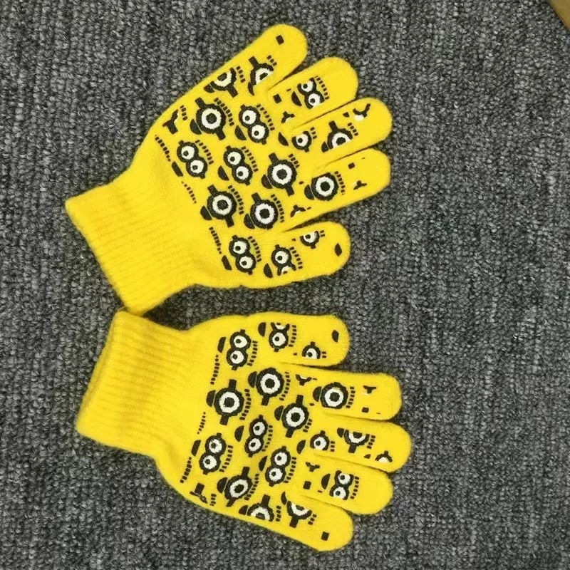 Minions Berretto per bambini Cappelli per bambini in maglia Berretto invernale Guanti Set Cappelli caldi autunno inverno per bambini Ragazzo Ragazza Cappellini lavorati a maglia per cartoni animati