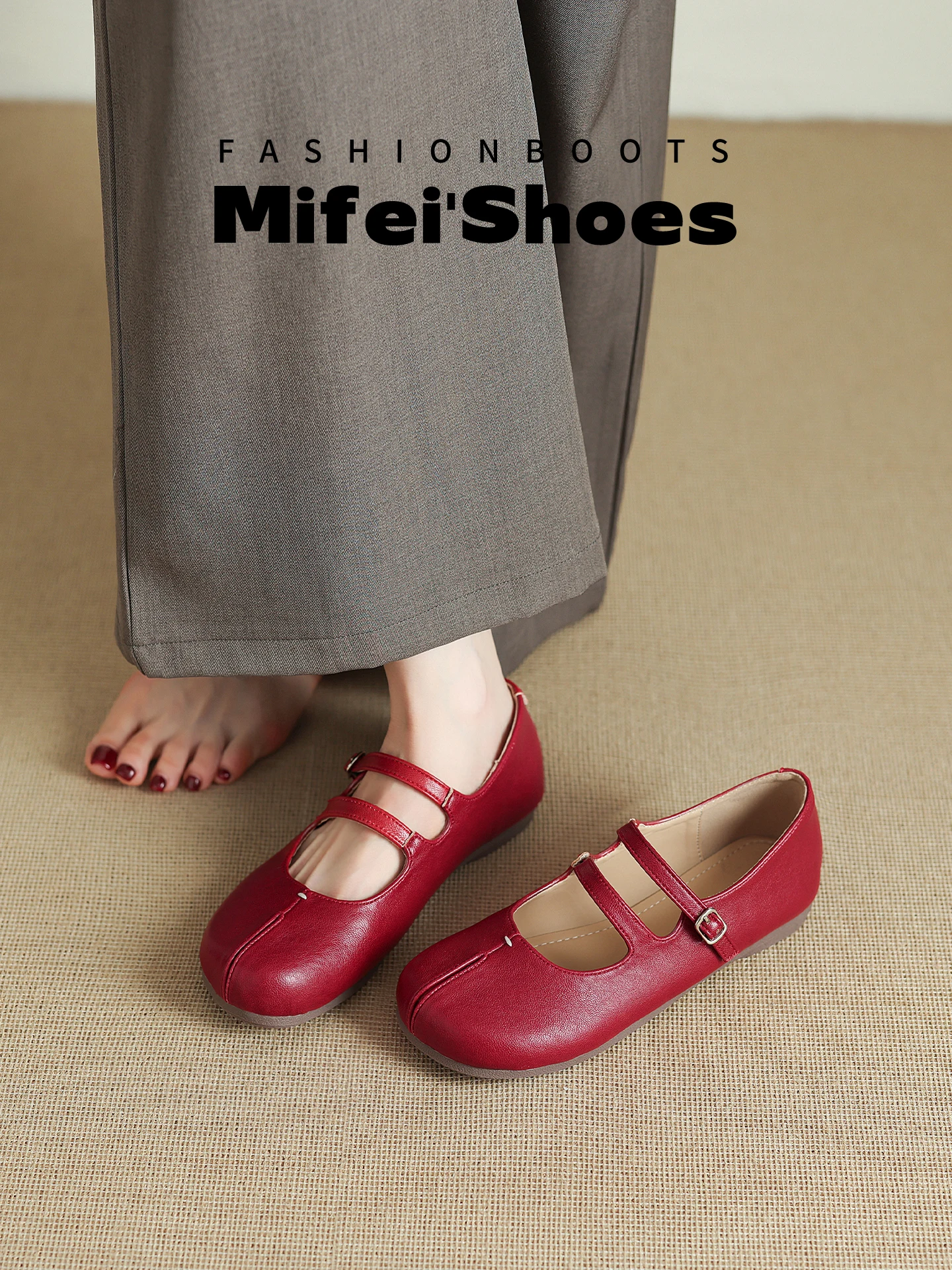 red-flat-bottom-single-shoes-women's-slip-on-ballet-style-grandma-shoes-fake-split-toe-mary-jane-large-size-female-shoes