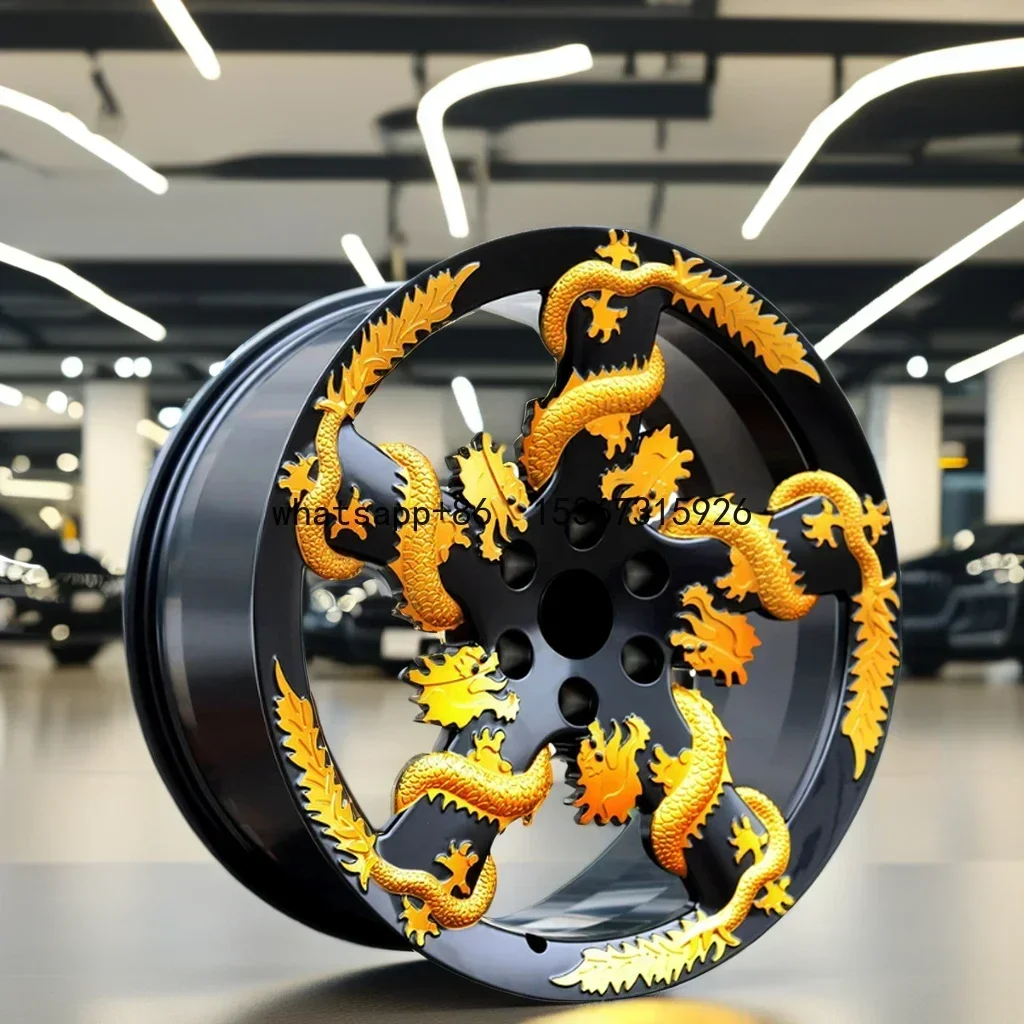 

Black Golden Chinese Dragon Design 5X114.3 20 Inches Forged Passenger Car Wheels Rolls Royce Hongqi H9 Porsche New Five Spoke