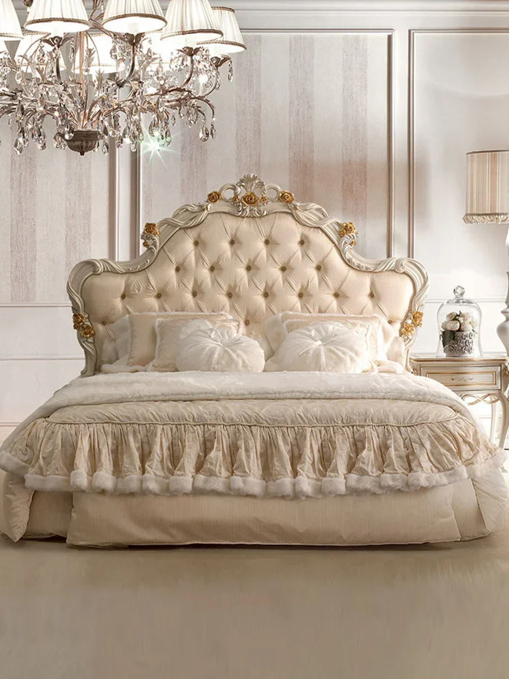 Long - lasting Princess bed, European solid wood carved luxury , 1.8m double bed, master bedroom, princess bed, marriage