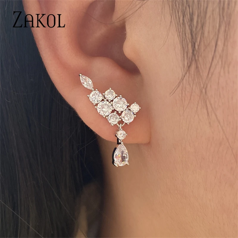 ZAKOL Fashion Water Drop Cubic Zirconia Dangle Earrings for Women Luxury Bridal Wedding Jewelry  EP2854