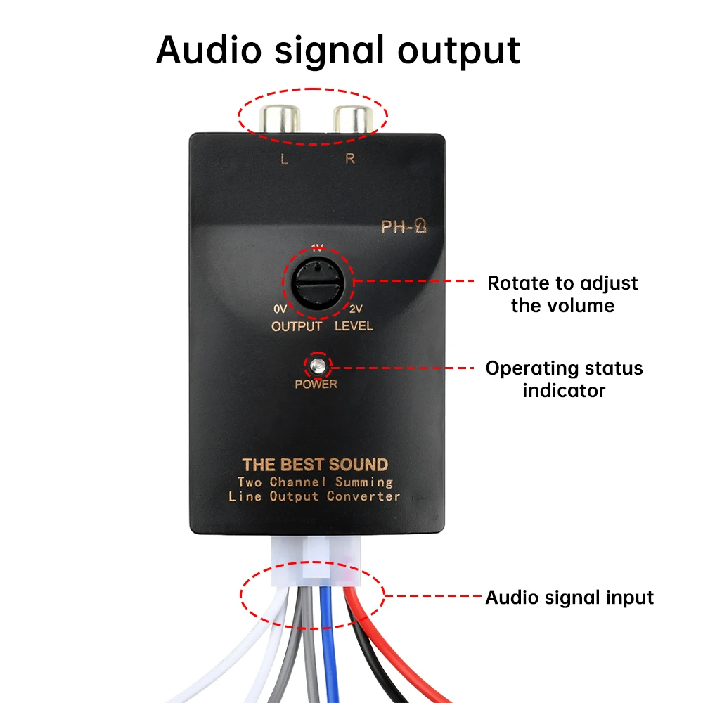 PH-2 Auto-Stereo-Audio RCA-Lautsprecher-Verstärker Hoch-zu-Niedrig-Subwoofer-Audio-Konverter-Adapter Verkabelung Einstellbares Autoteil ﻿ – Detail 7