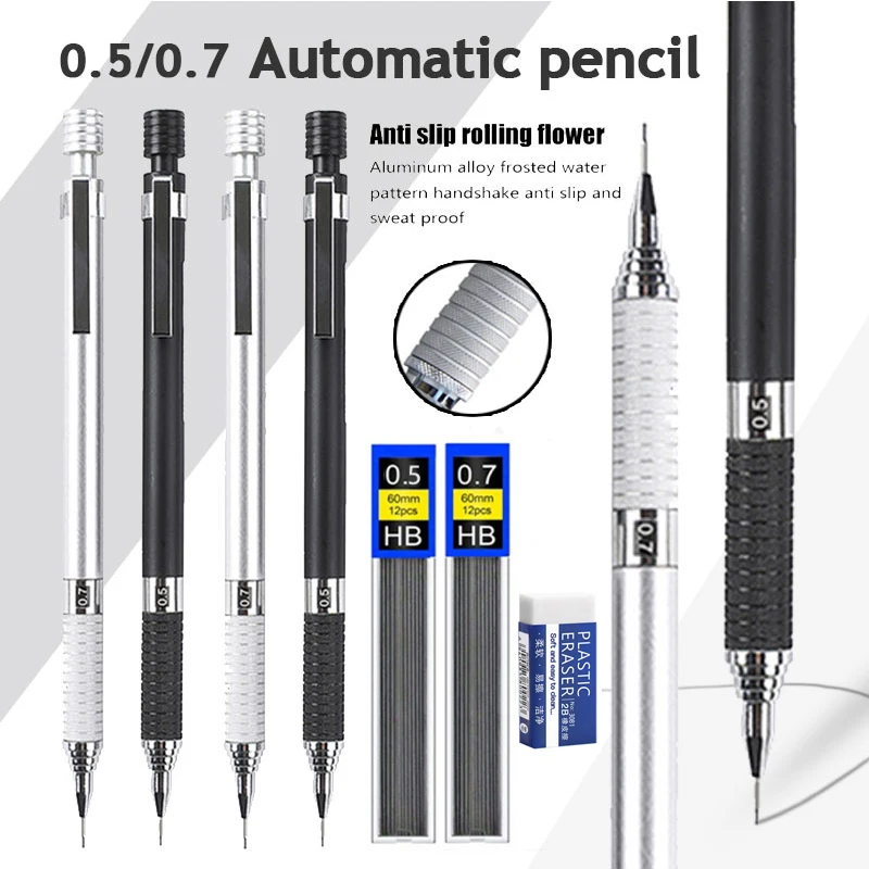 3pcs/set Creative 0.5/0.7mm Metal Automatic Pencils Set with Refill Lead, Mechanical Pencil Sketching School Writing Stationery