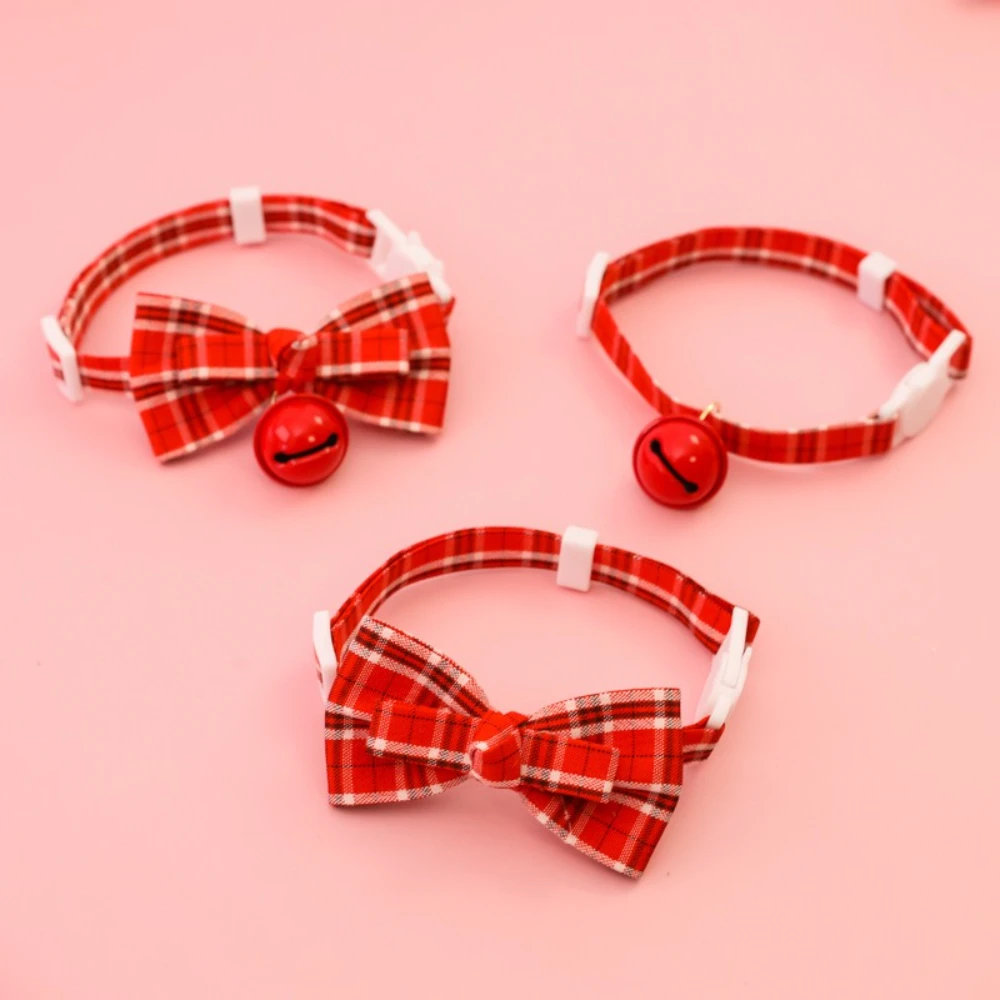 Collar a cuadros con cascabel y lazo para gatos y perros - imagen 3
