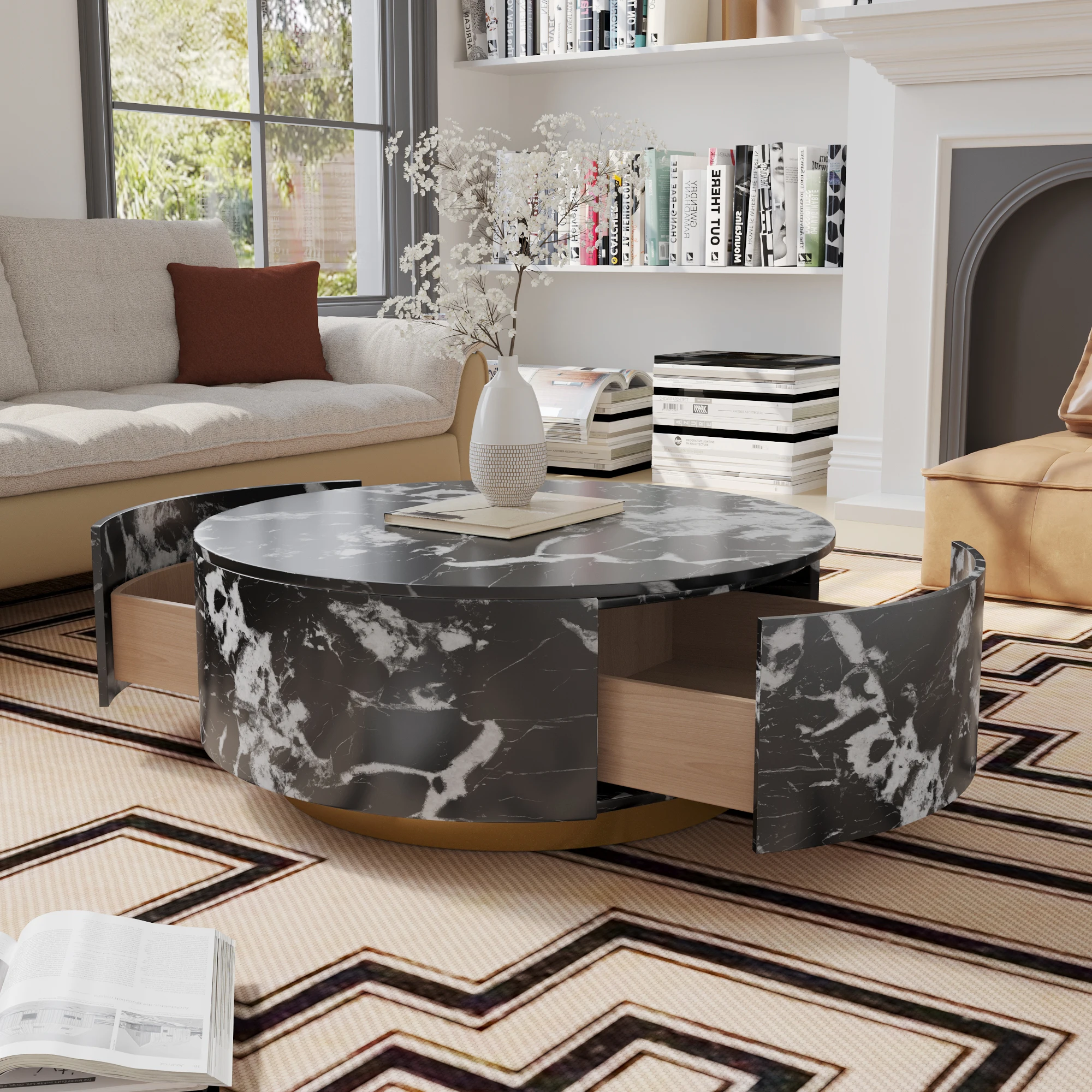 # Jsi ATUNUS USA In Stock Drop Shipping Side Table Tea Storage Modern Marbling Wood Center Round Coffee Table With Drawer