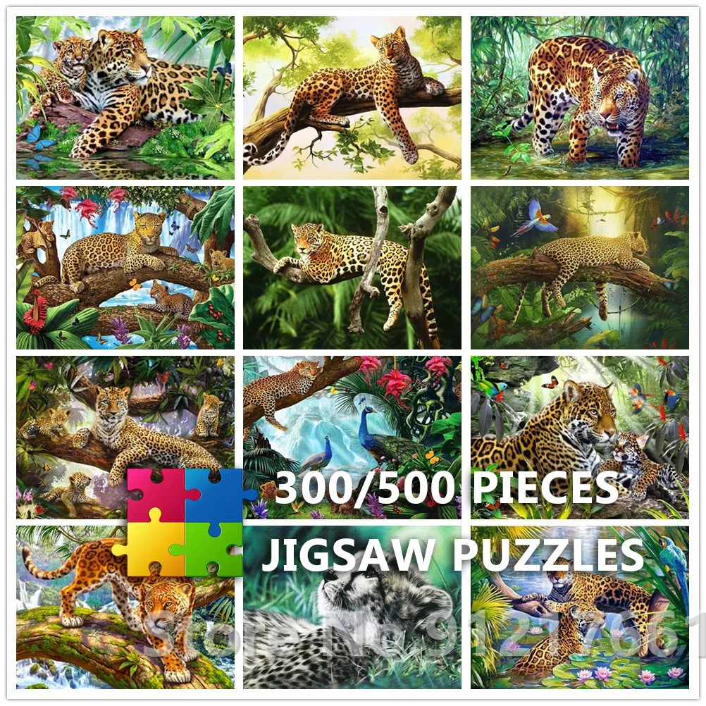 

Leopard Tiger Wild Animals Paper Puzzles 300/500 Pieces Jigsaw Puzzles Family Game Toys Decompress Educational Kids Adults Gifts