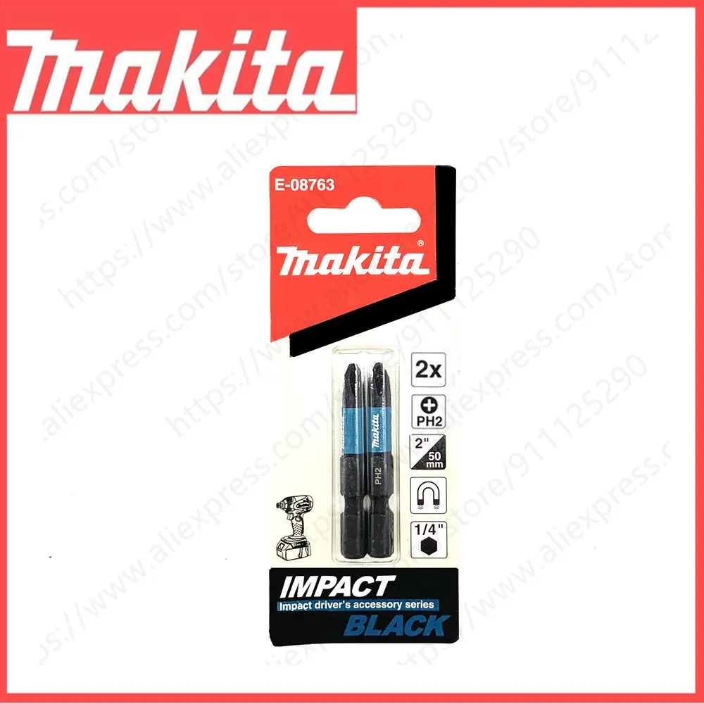 Makita E-08763 1/4 \'\'punte per cacciavite a percussione nere PH2 lunghezza 50mm 2 pezzi testa per cacciavite a croce magnetica