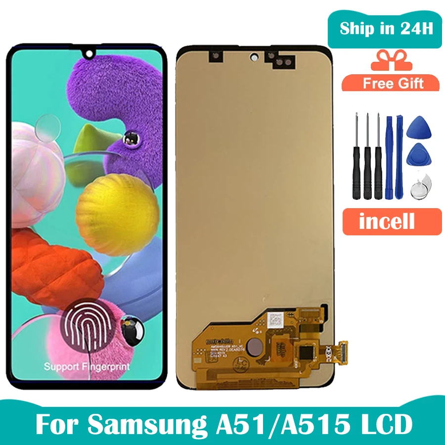 OLED/Incell For Samsung A51 A515 A515F A515F/DS A515FD LCD Display Touch Screen Digitizer Assembly with Frame