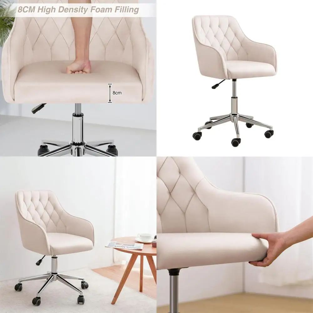 

Регулируемое поворотное кресло для макияжа на колесиках для дома, офиса и туалетного столика, бежевое