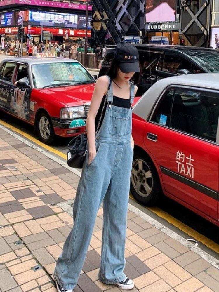 2026 Denim Jumpsuits Women Korean Style Leisure Loose Full Length Straight Pants Sleeveless Fashion Streetwear Romper Woman
