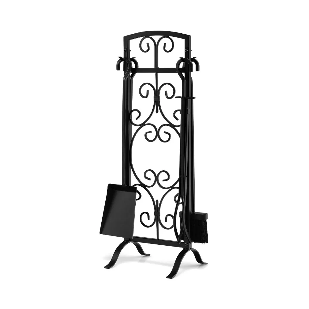 

5-компонентный камин, набор инструментов для дров из кованого железа с держателем для декора, черный