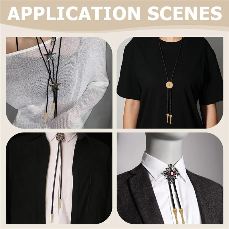 

A83F-Bolo Tie Finding Kit, Silver Bolo Tie Tip Buckle Replacement With Cord End 3Pcs Round Slides Pack 3 Strands Nylon Cord