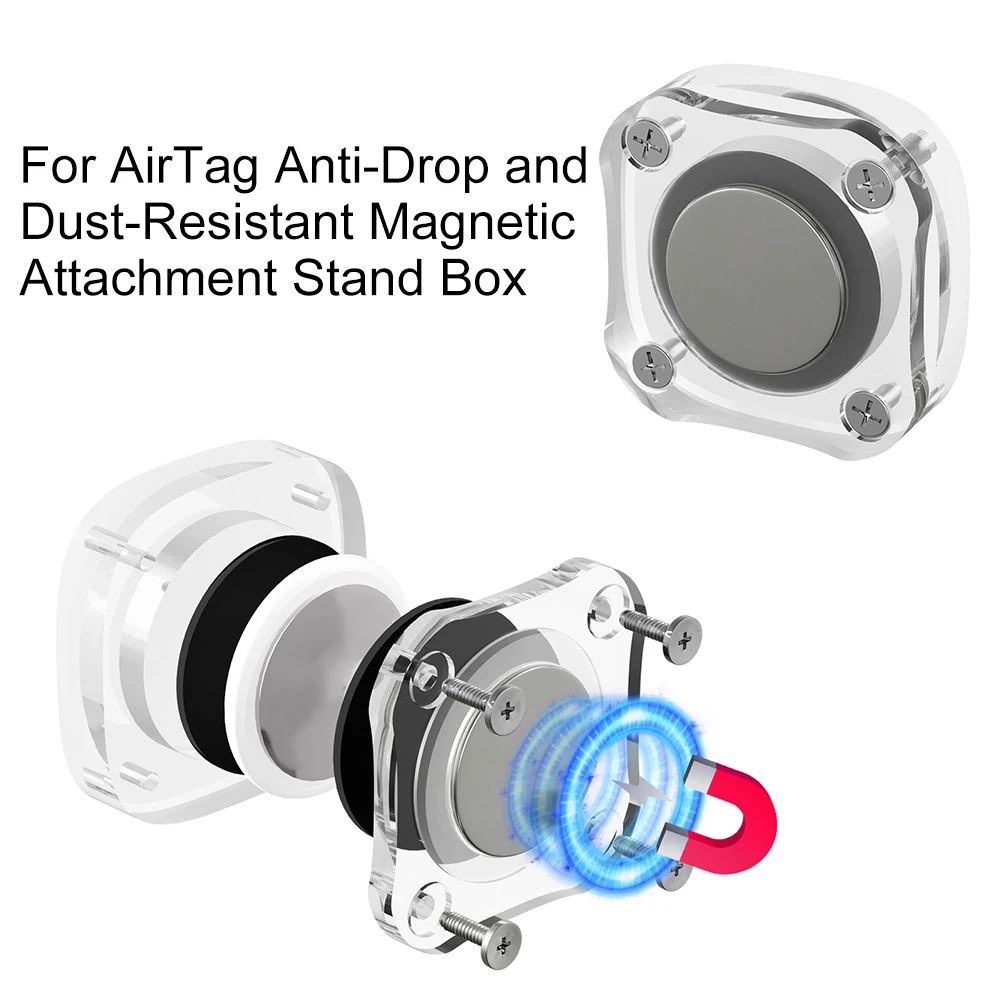 

Сильный магнитный чехол для AirTag, акриловый квадратный держатель, монтажный чехол, прозрачный защитный чехол для отслеживания сзади