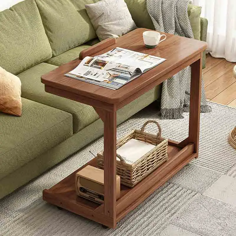 Solid Wood Side Table C Shaped Wooden Couch Bed Side Table Learning Writing Book Table For Sofa Couch Laptop Living Room Bedroom