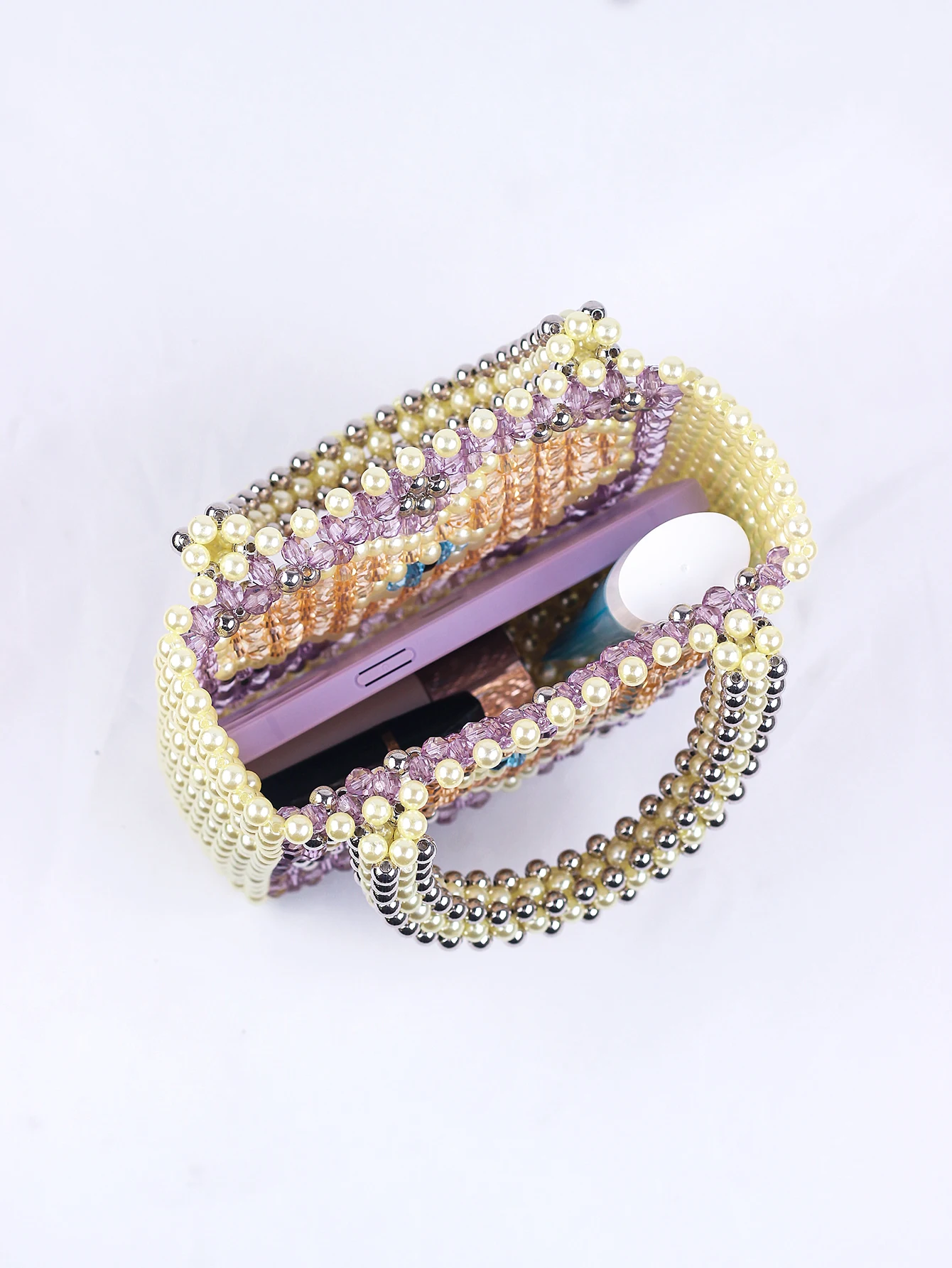 Popular Colorful Love Handbag Weaving Multi color Luxury High Quality Women\'s Pearl Beaded Handbag