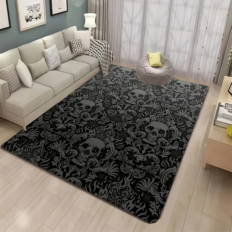 

1pc, Halloween Skull Gothic Area Rugs, Anti-fatigue Floor Carpet, Oil-proof Kitchen Rug, Quick Dry Absorbent Bath Mat, Entrance