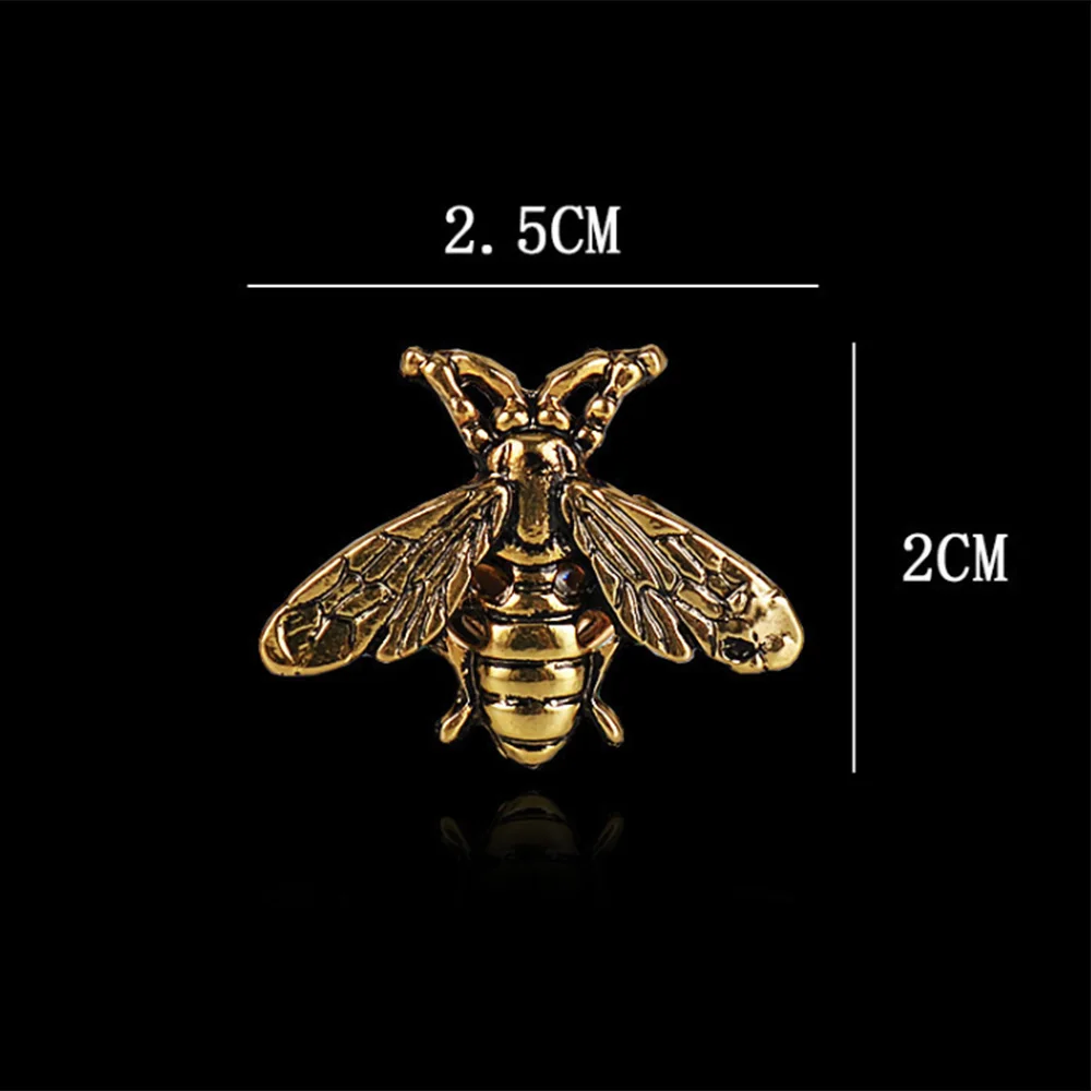 ASLSAW European and American Retro Old Cute Insect Bee Brooch Metal Small Collar Pin Trend Men and Women Suit Accessories