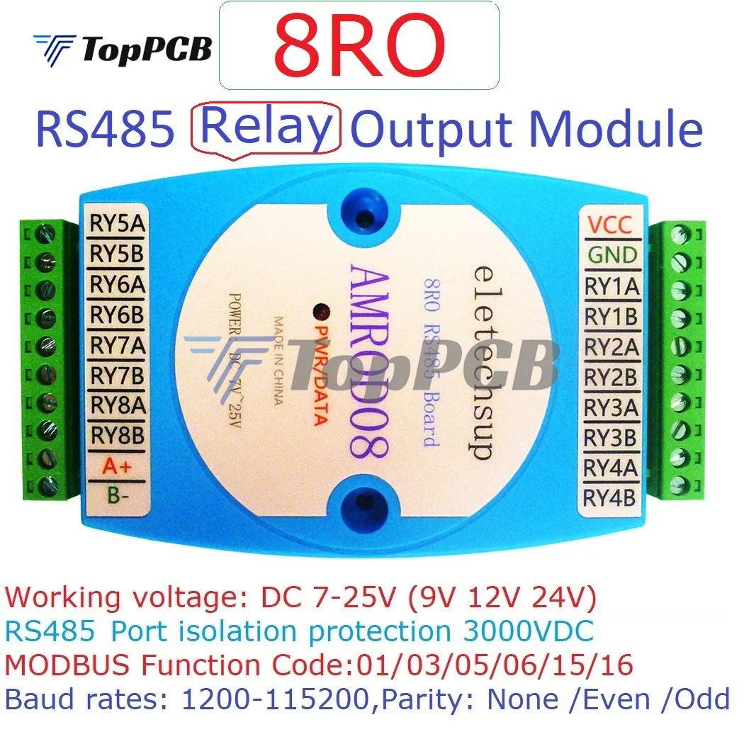 8 Channel Relay Output Module RS485 Modbus RTU Communication PLC Expansion Board