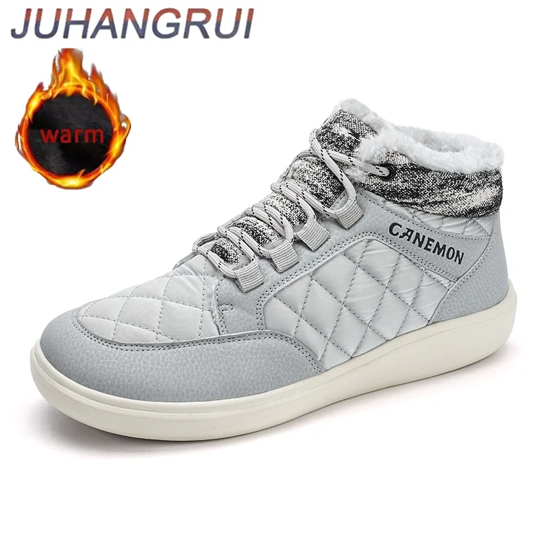Winter Mens Cotton Shoes Outdoor Warm Snow Boots with Fur Non-slip Waterproof Women Ankle Boots Zero Soles Wide Toe Hiking Boots