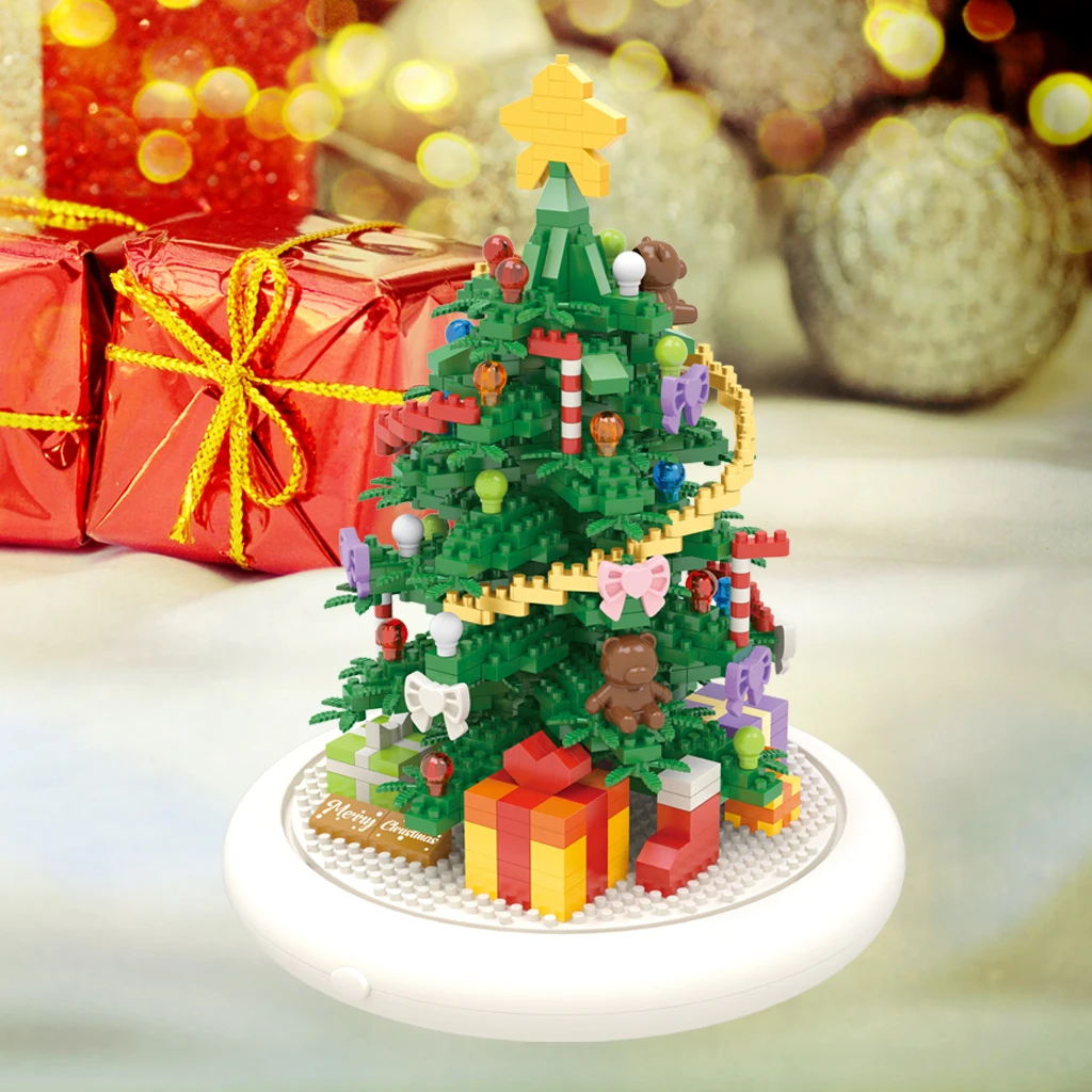 Christmas Gifts Games Toys Christmas Tree Mini Building Blocks with Music Box