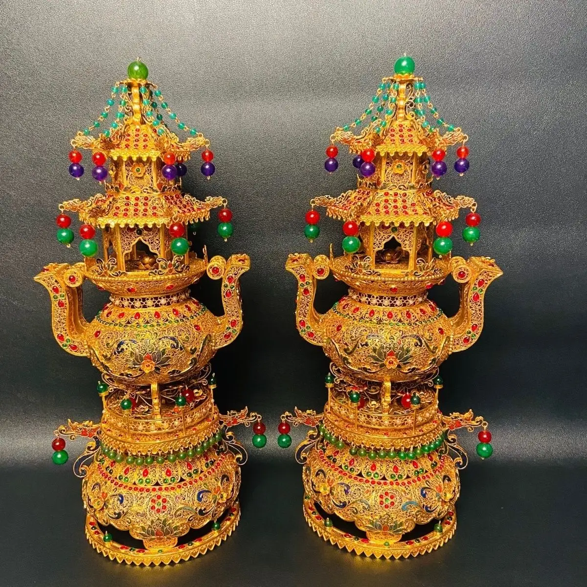 Pure hand-woven inlaid gemstone Wenchang Tower antique collection ornament