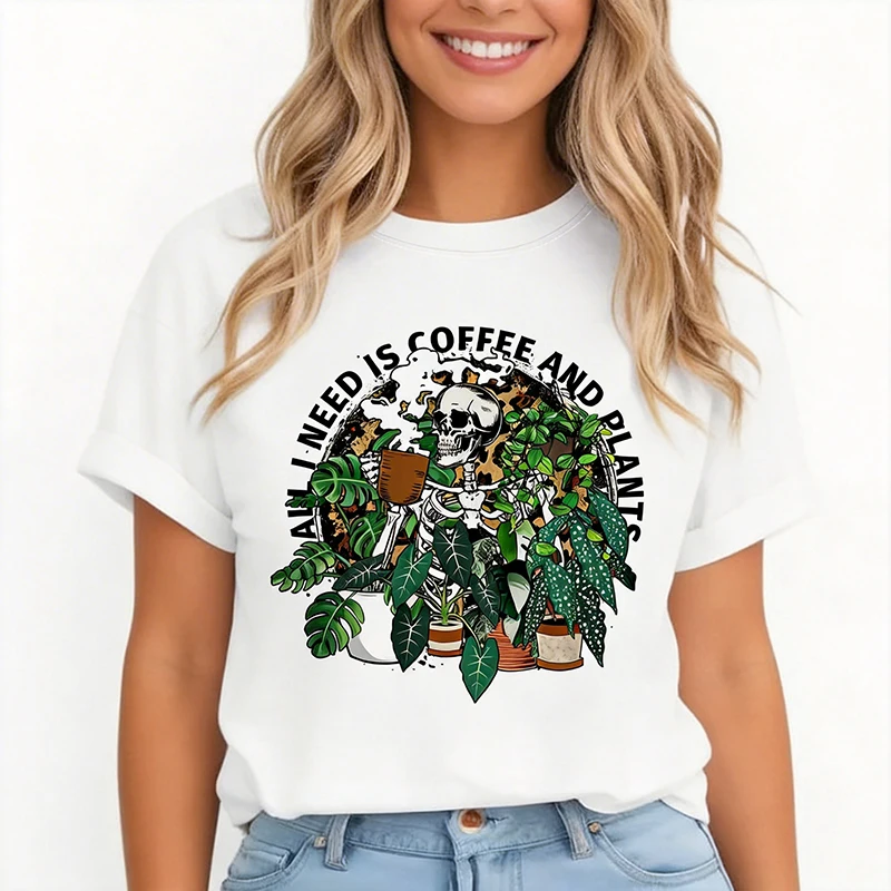 Y2k Featuring A Skeleton Plant Design Print T-Shirt for Woman 90s GraphicTops Tshirt Women's Casual Short Sleeve T Shirt Clothes