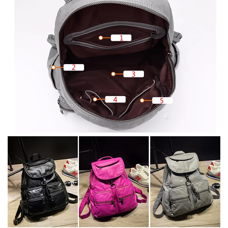 Imagem -05 - Macio Lavado Mochila de Couro para Meninas à Prova Impermeável Água do Vintage Mochilas Feminino Grande Multifuncional Legal Bagpack para Mulheres de Alta Qualidade