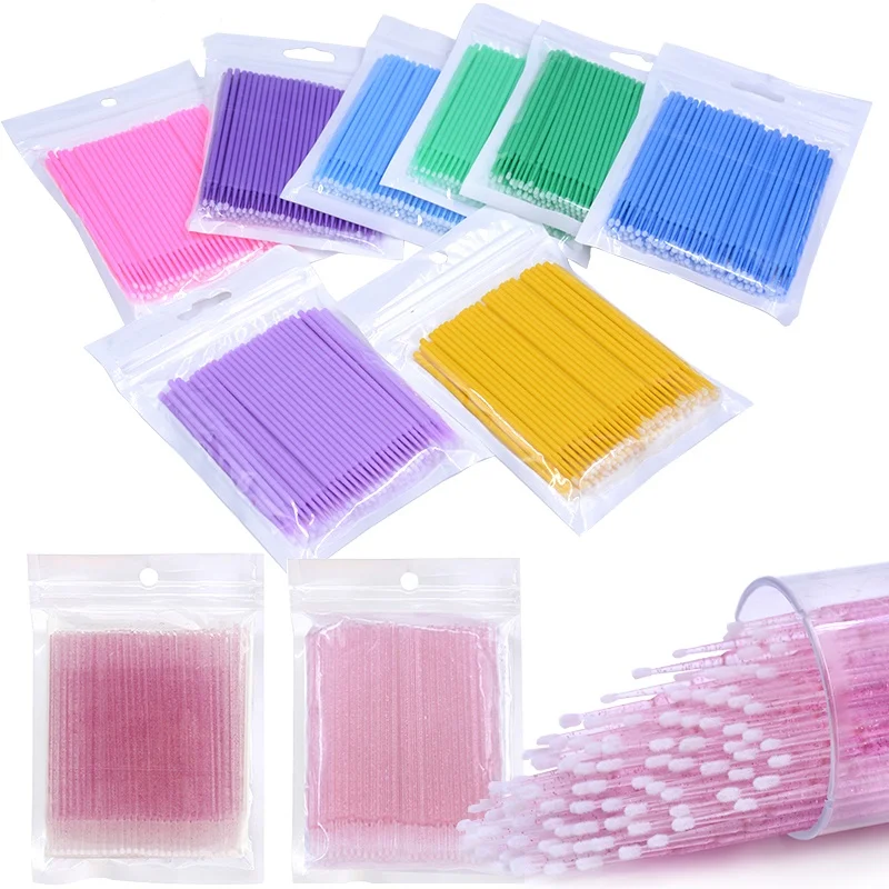 100Pcs Eyelash Cleaning Brush Lash Extension Micro Cotton Swab Individual Eyelashes Microbrush Beauty Makeup Clean Remover Tools