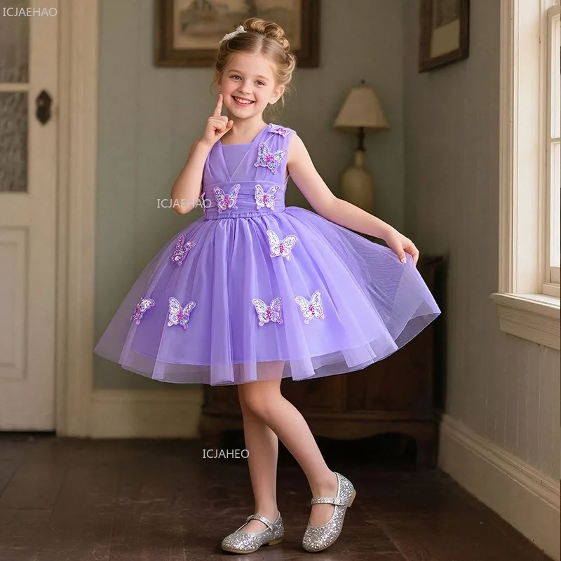 أطفال بنات الأميرة حزب ثوب الأطفال زهرة فتاة فستان الزفاف لعيد ميلاد أداء البيانو المضيف مساء مهرجان زي