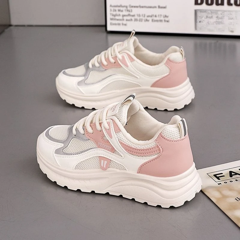 2026 Spring Summer Women Sneakers Korean Style Platform Thick Sole Height Increasing Breathable Mesh Board Shoes Non Slip Casual