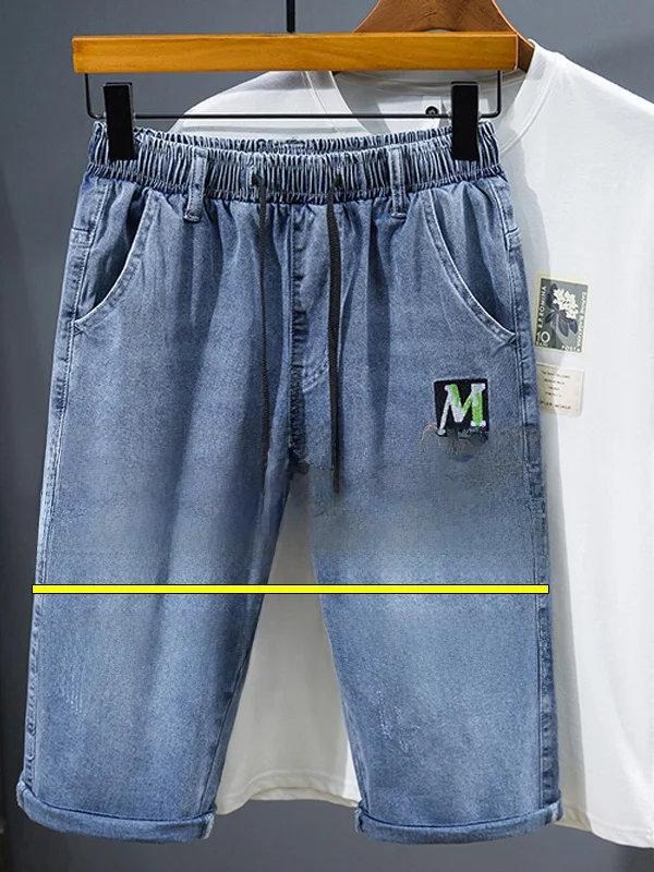 Pantalones cortos casuales de hombre de corte holgado con cintura elástica, de verano, finos, de siete-quinta, de pana con co...