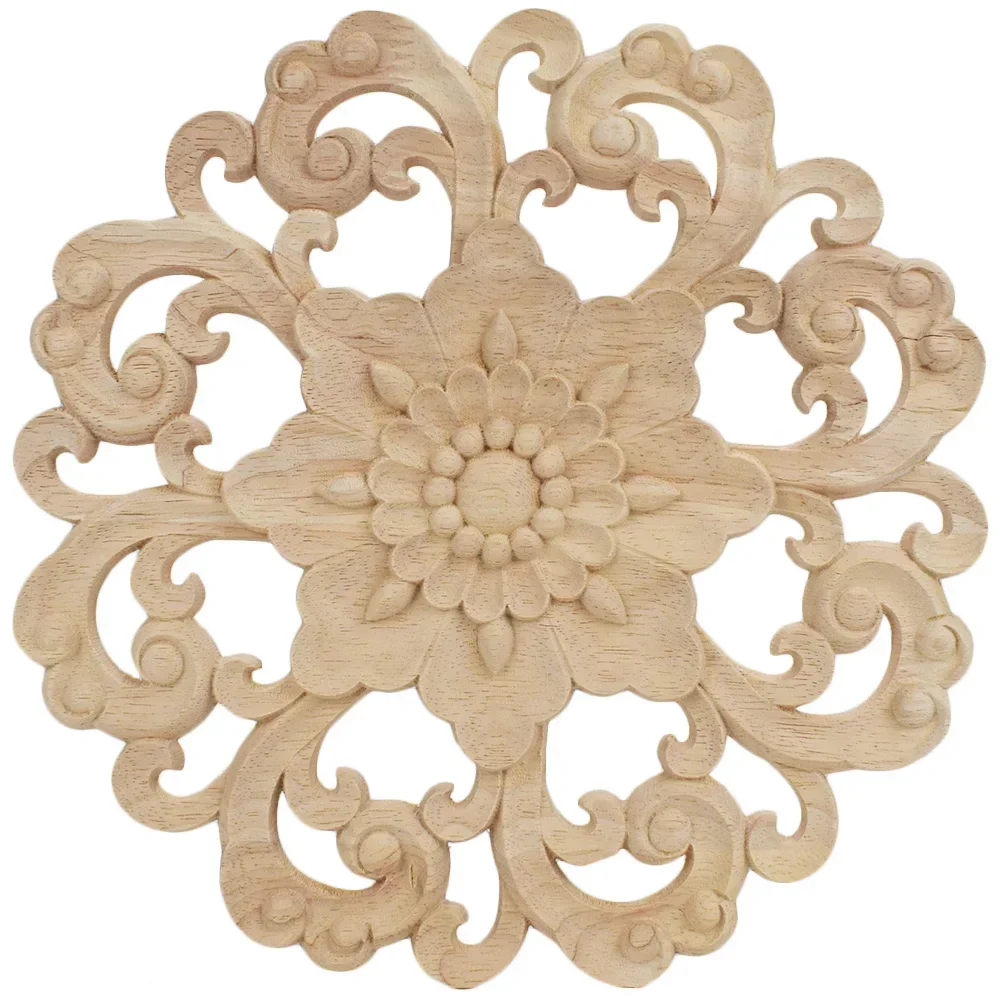 2PCS 10-24CM Furniture Wood Carving Appliques Vintage Nautical Decor Cabinet Door Solid Decals Flowers Pattern Carved Crafts