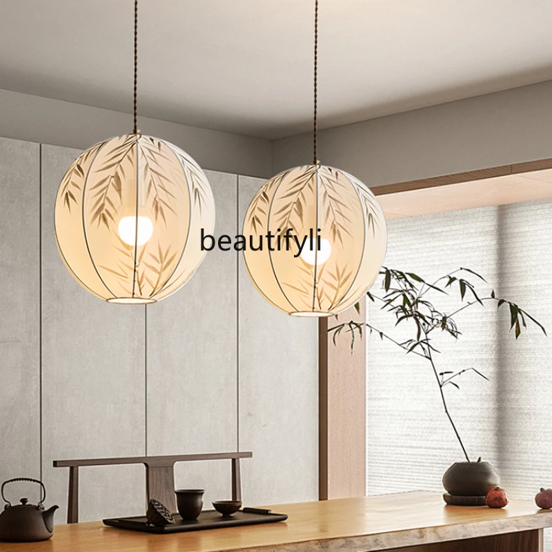 

Retro Round Chandelier Modern Chinese Style Restaurant Fabric Craft Modeling Atmosphere Bar Lamp