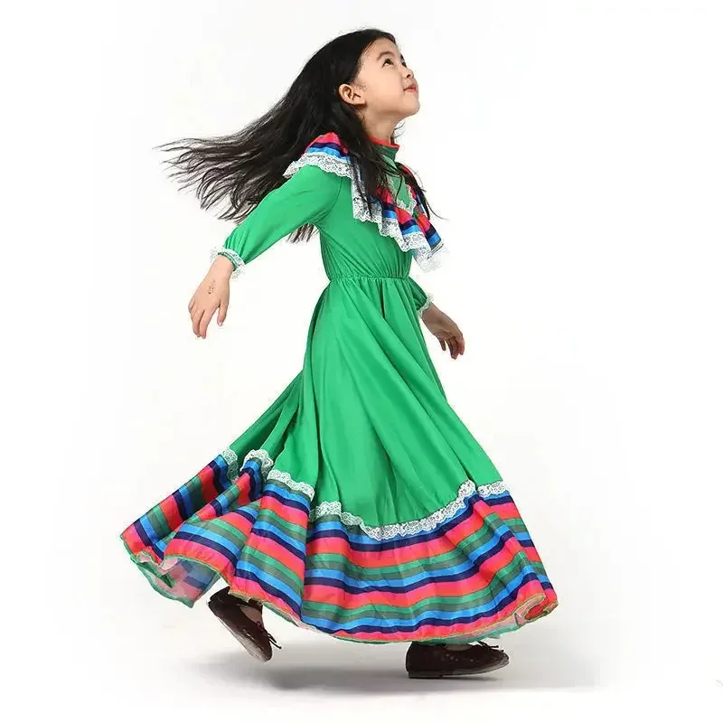 DY20Purin الفتيات الصغيرات المكسيكي فستان حفلة عيد ميلاد الهالوين زي الاطفال الطفل المكسيك الفلامنكو تنورة رقص أصفر أخضر ros ZM #5