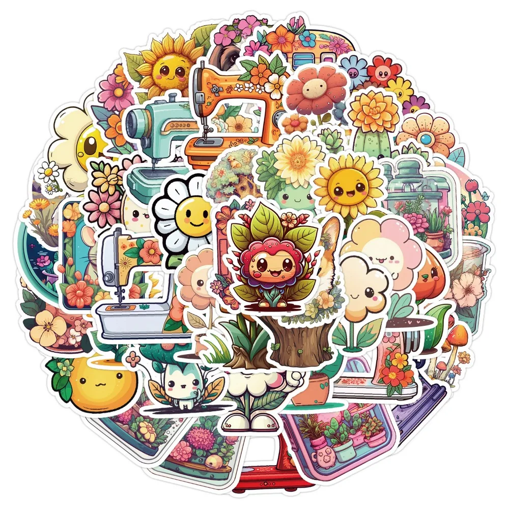 10/50pcs Retro Cartoon Animals Plants Magic Sunflower Flower Stickers for Laptop Phone Guitar Luggage Graffiti Vinyl Decals Toys