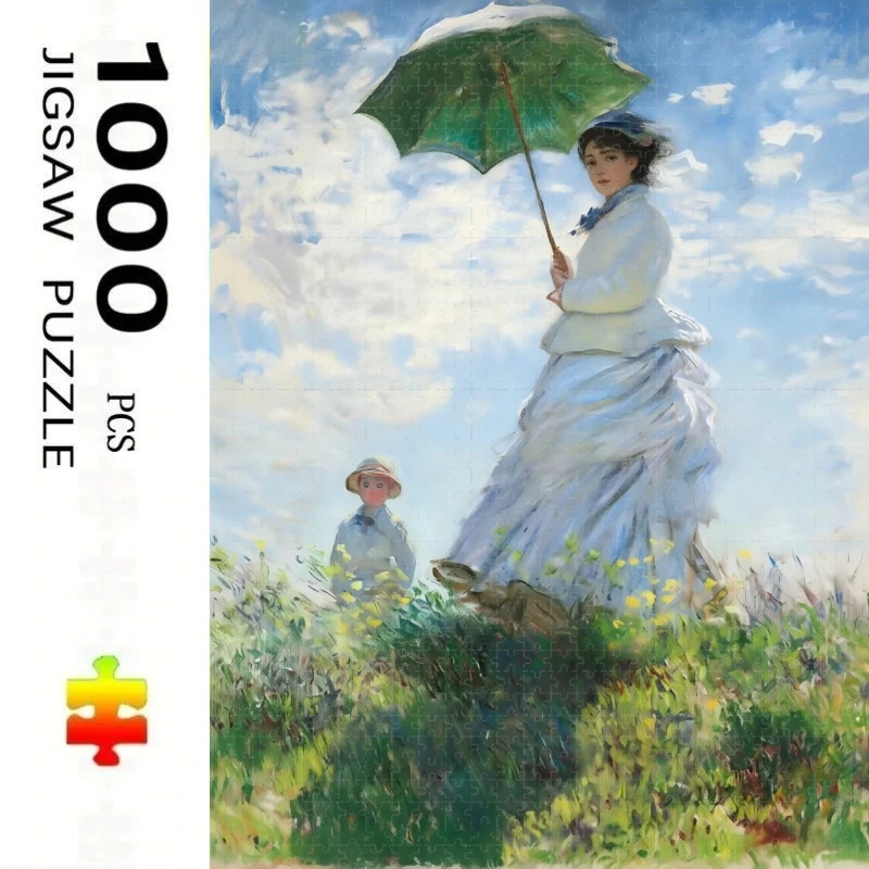 1000 Pcs Monet Woman with Parasol Puzzle Home Decor Adults Puzzle Games Family Fun Floor Puzzles Educational Toys for Kids