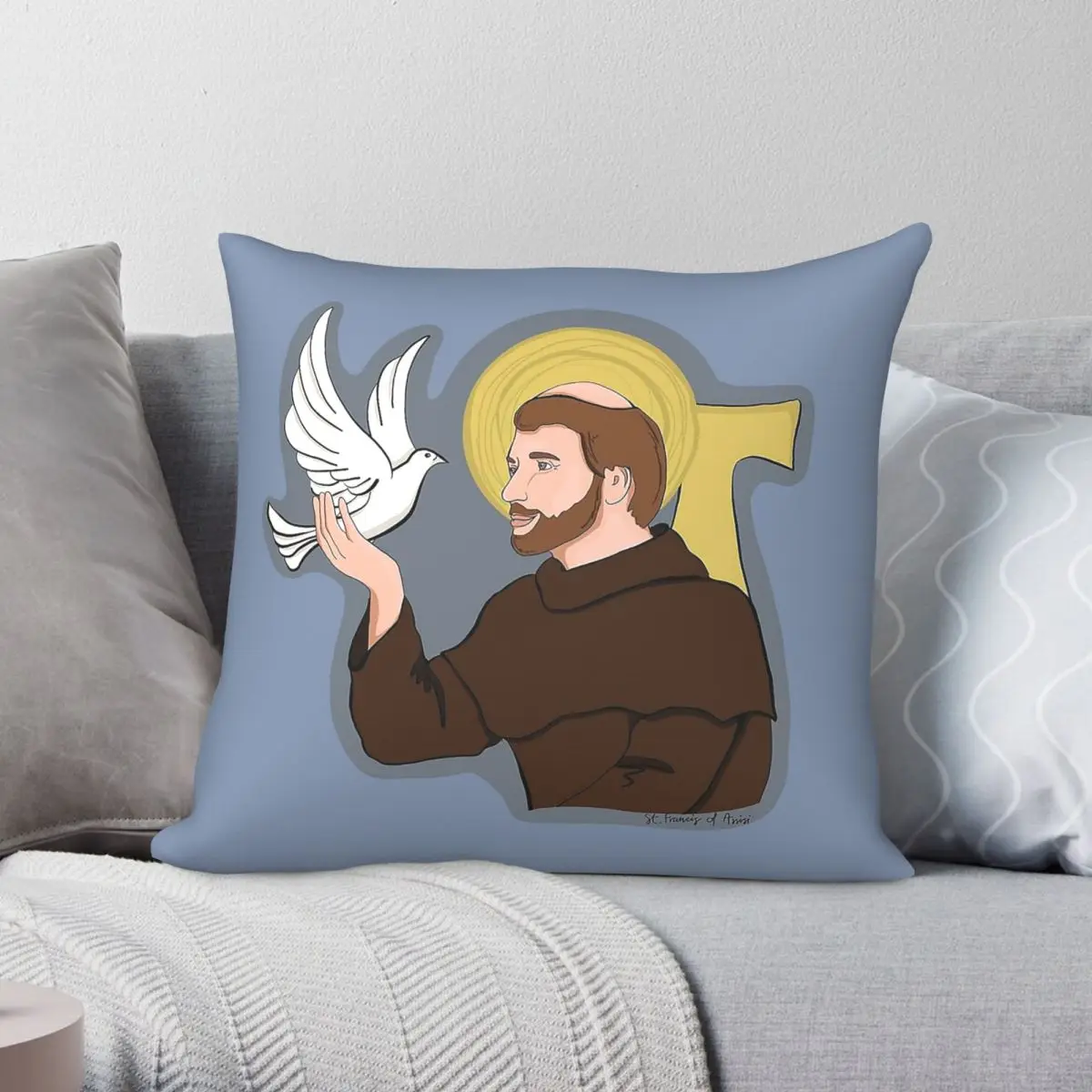 

Saint Francis Of Assisi Pillowcase Polyester Linen Velvet Creative Zip Decor Throw Pillow Case Sofa Seater