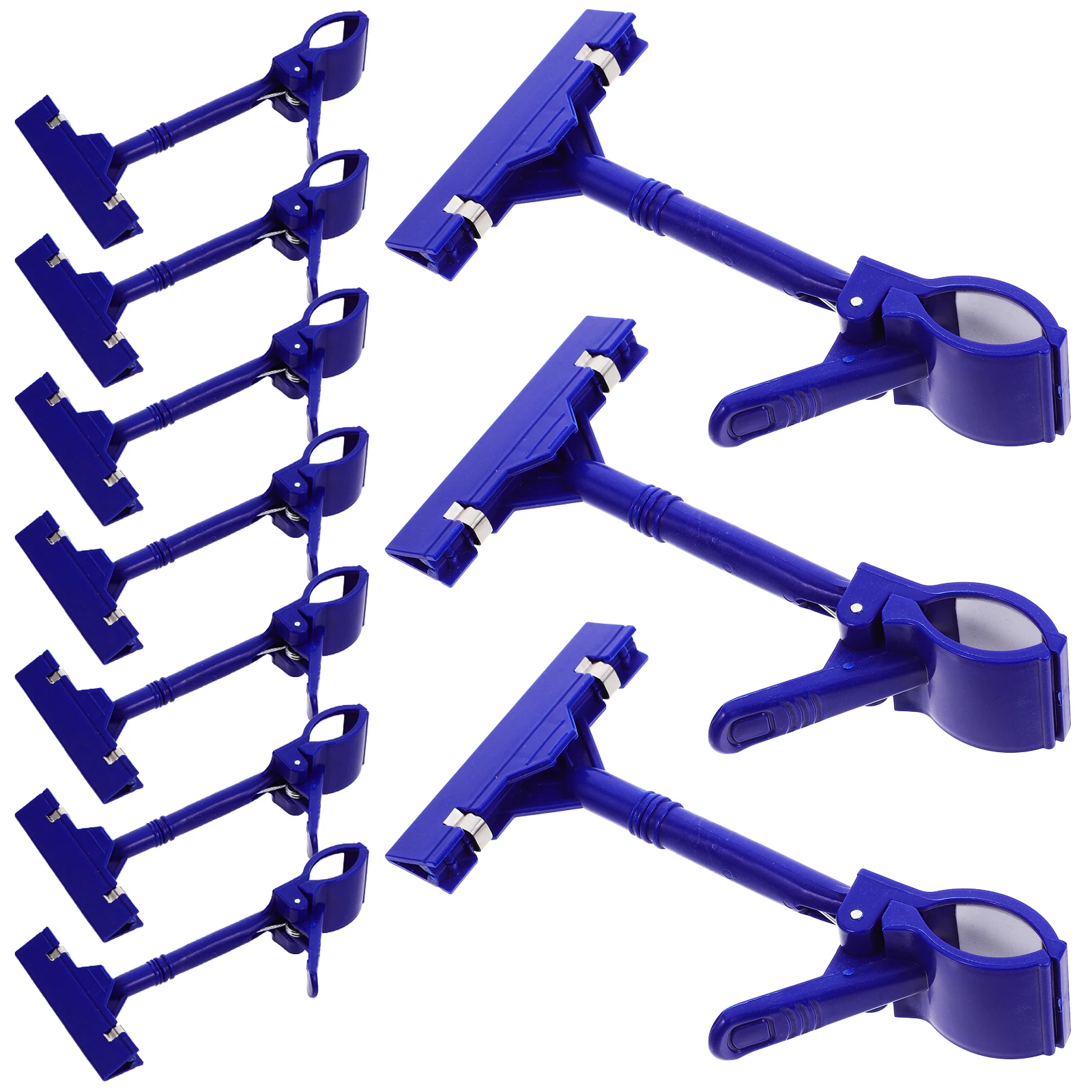 

Blue T Shaped Label Holders 10pcs Reusable Rotatable Display Clips Double Head Sign Holder for Retail Table Product Advertising
