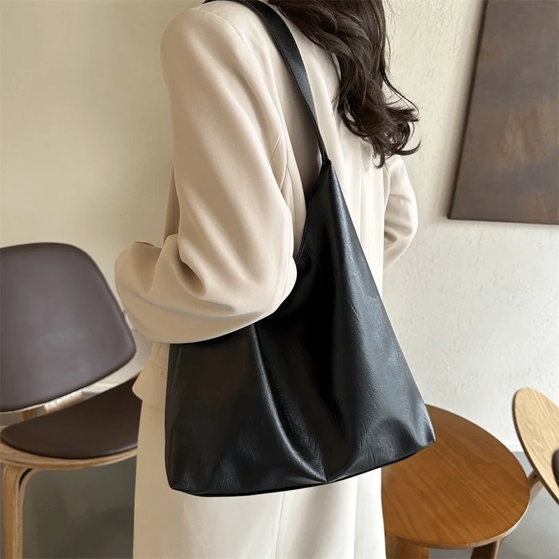 Textured trendy soft leather tote bag fashionable simple casual bag shoulder bag