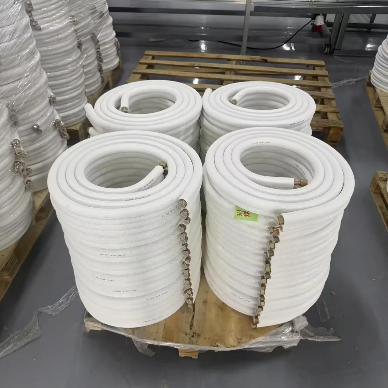 Custom 1/2+3/4 Inch White PE Insulated Copper Pair Coil 10-164FT Industrial Air Conditioner Line Set