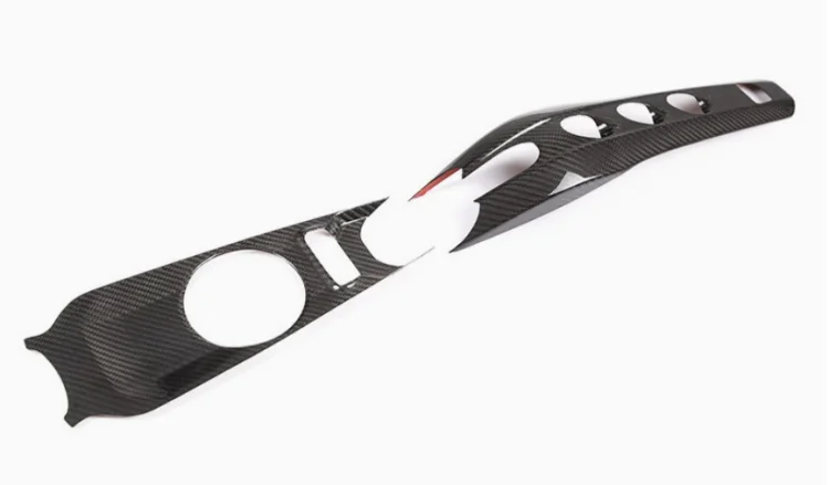 Carbon fiber 3K twill weave, glossy finish, luxury black center console cup holder panel trim, F12 interior accessories