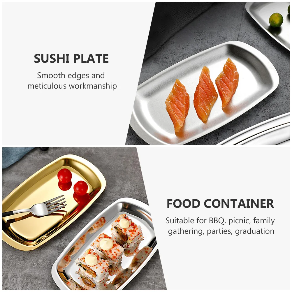 

1pc Stainless Steel Sushi Plate Baking Pan For Bbq Picnic Camping Outdoor Cooking Food Serving Tray Kitchen Bakeware Supply