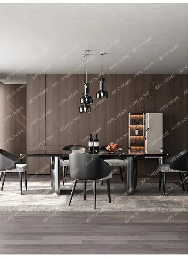 M178 minimalist luxury natural black and white stone dining table