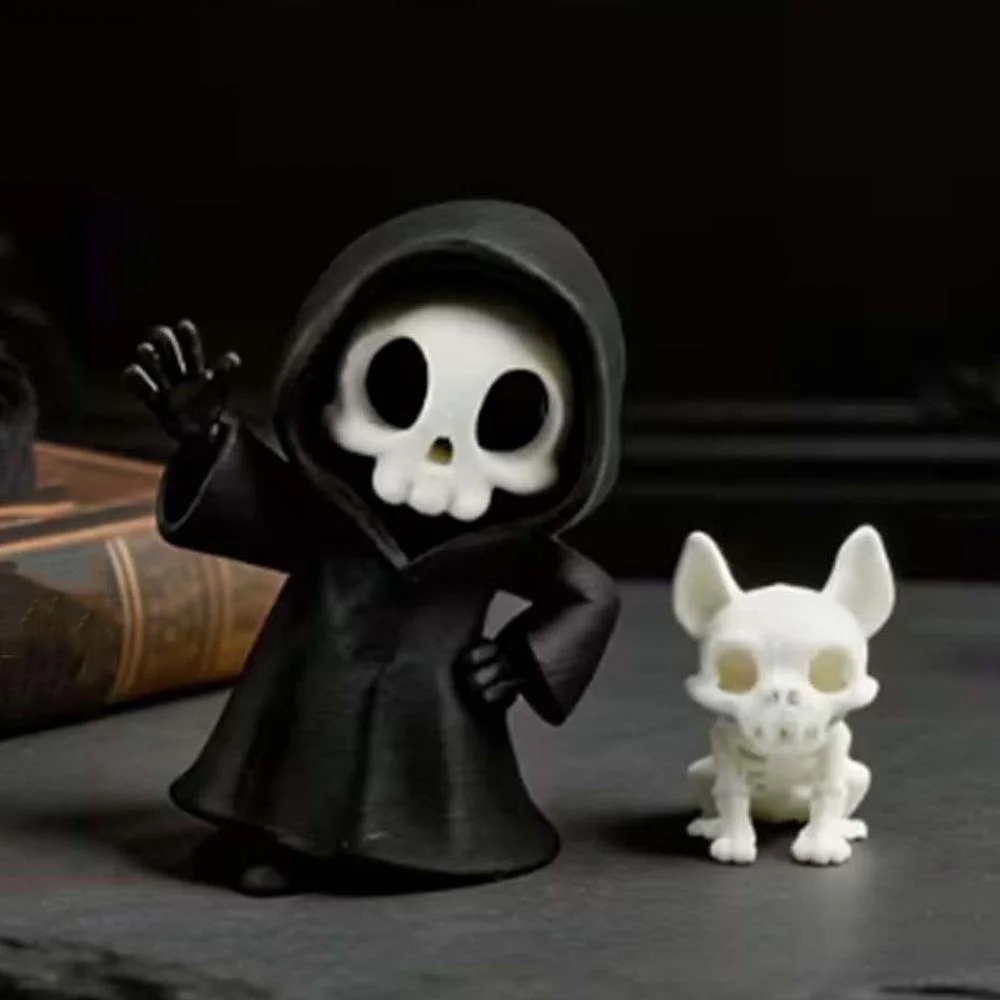 Spooky Car Decor PLA Skeleton Figurine Cute Black Halloween Miniature Detailed Creative Grim Reaper