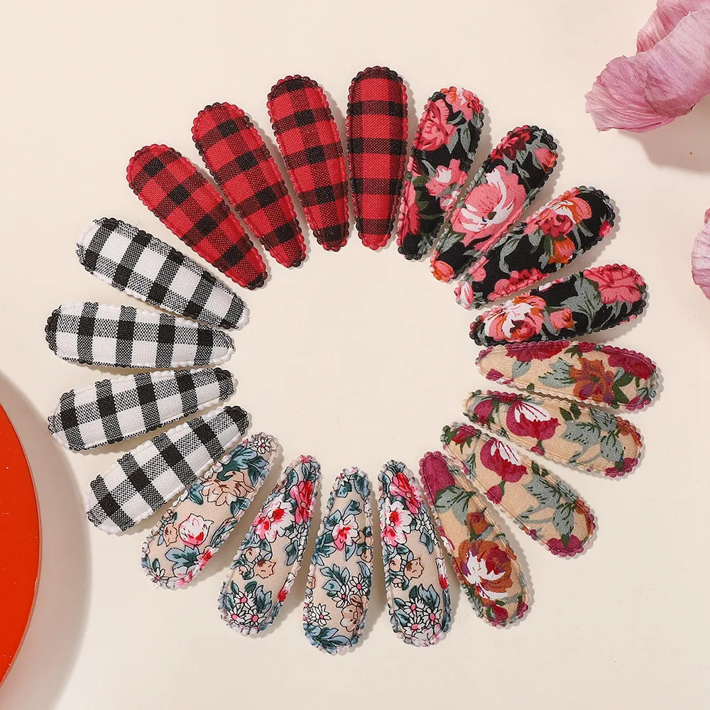 20 قطعة لون عشوائي الطفل BB مشبك شعر القطن زهرة ليوبارد طباعة بوبي دبوس الشعر الدانتيل الحلو عادي مخطط الفتيات أغطية الرأس هدية