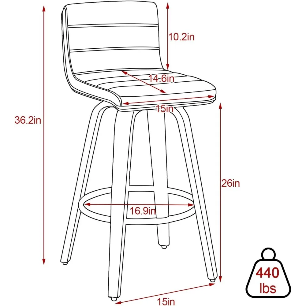 Caféstoelen Aanrechthoogte, Set Van 3, Pu-Leren Draaibare Aanrechtkrukken Met Rugleuning, L-Vorm Rug En Gebogen Houten Poten, Caféstoelen