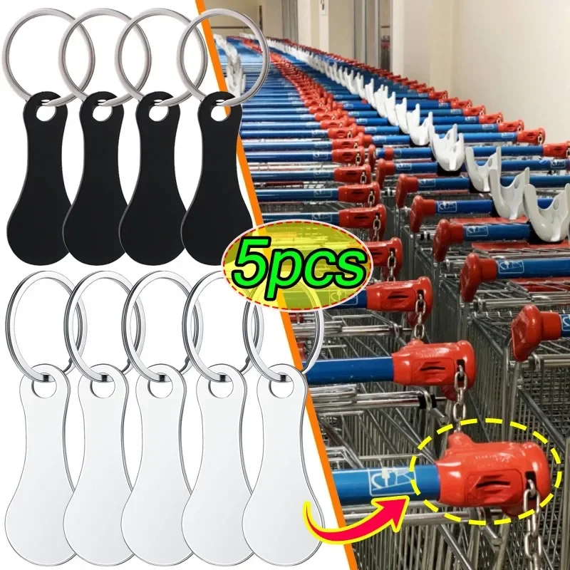 5pcs Stainless Steel Trolley Cart Tokenrings Keychains Portable Quarter Holder Keychain Removable Shopping Trolley Coin Keyring