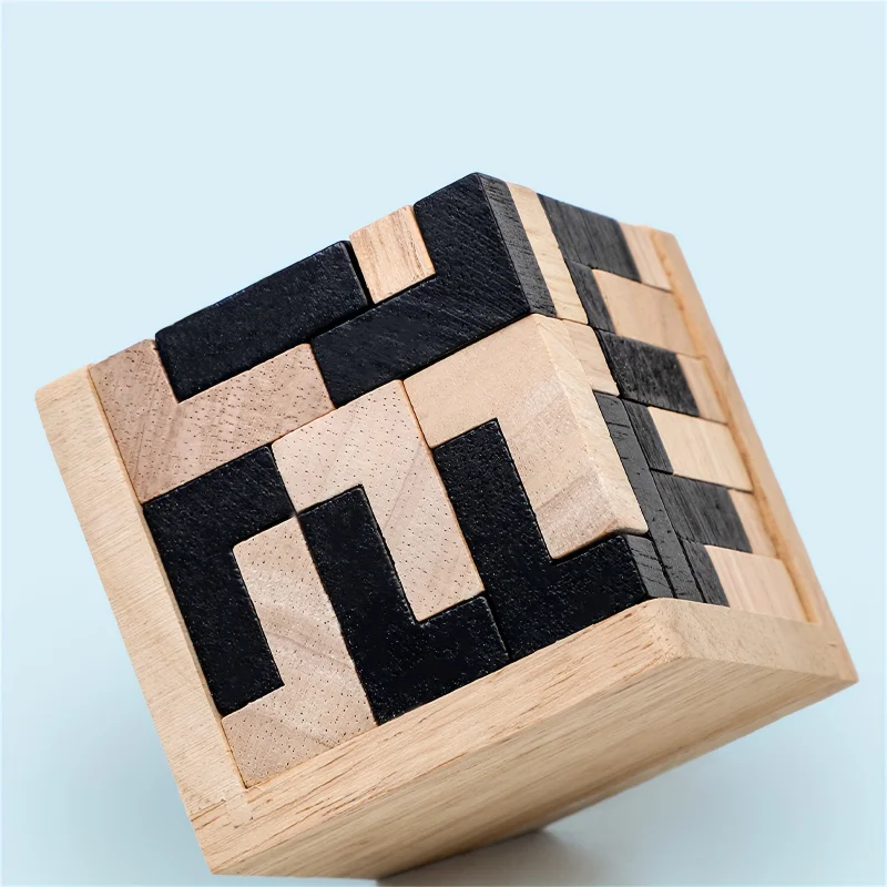Wooden 3D Puzzle Cube Luban Lock Brain Teaser Toy Montessori Educational Interlocking Game For Kids Adults STEM Logic Gift