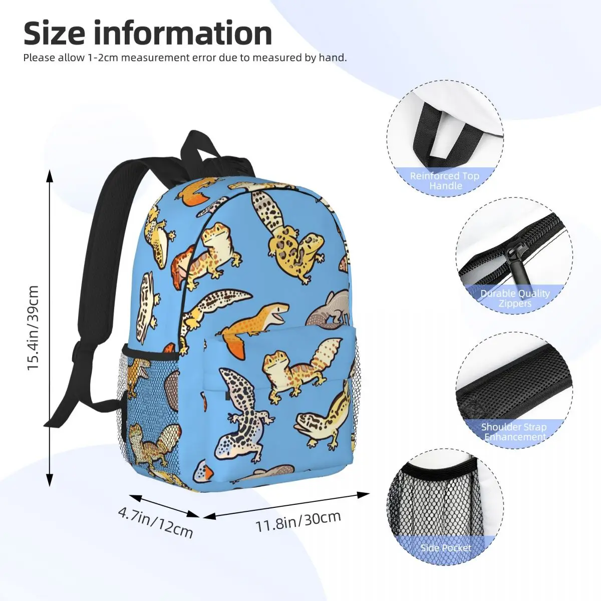 Chub Geckos In Blue Backpacks Teenager Bookbag Fashion Children School Bags Laptop Rucksack Shoulder Bag Large Capacity